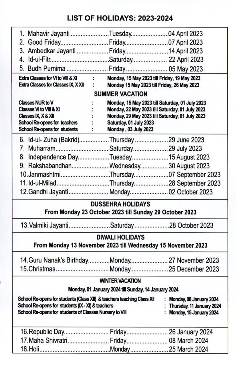 Calendar – Tagore International School